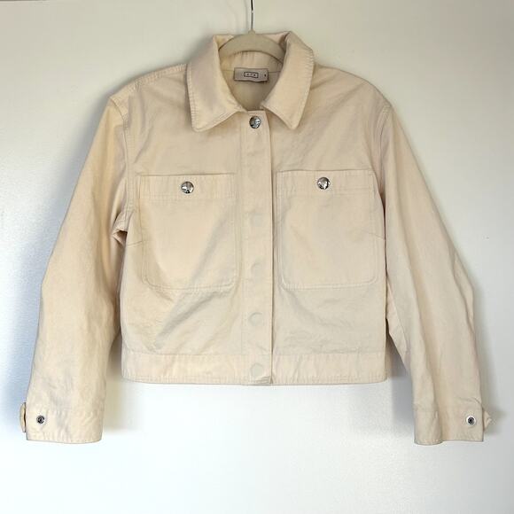 EUC AYR The Very Thing Neutral White Italian Cotton Canvas Cropped Jacket Sz XS - Picture 2 of 16